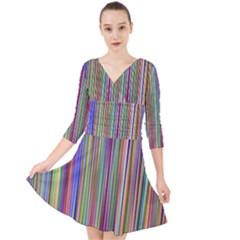 Striped-stripes-abstract-geometric Quarter Sleeve Front Wrap Dress by Amaryn4rt