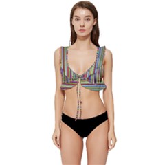 Striped-stripes-abstract-geometric Low Cut Ruffle Edge Bikini Top