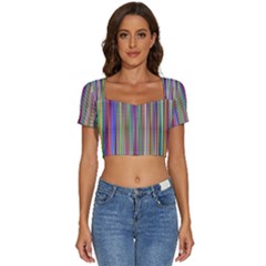 Striped-stripes-abstract-geometric Short Sleeve Square Neckline Crop Top  by Amaryn4rt