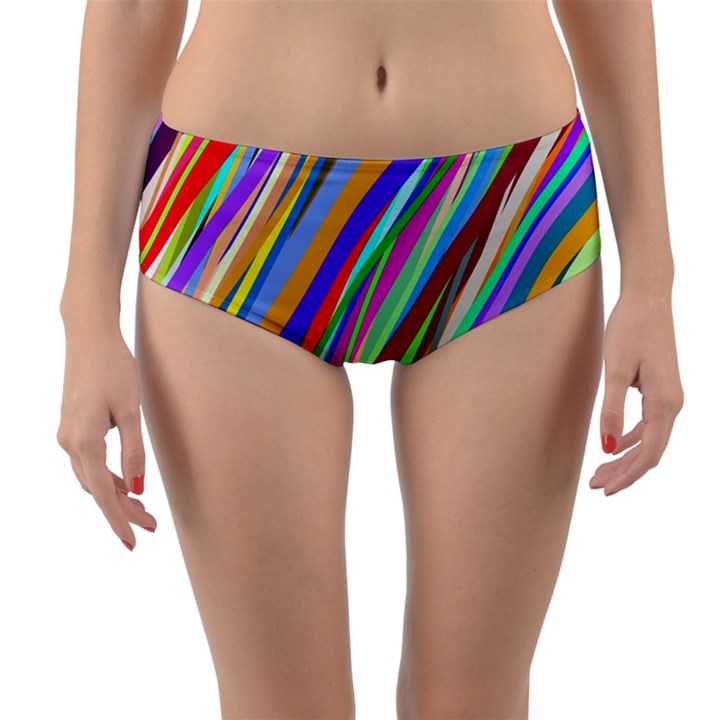 Multi-color Tangled Ribbons Background Wallpaper Reversible Mid-Waist Bikini Bottoms