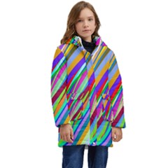 Multi-color Tangled Ribbons Background Wallpaper Kids  Hooded Longline Puffer Jacket by Amaryn4rt