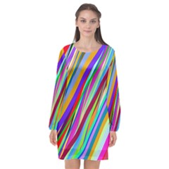 Multi-color Tangled Ribbons Background Wallpaper Long Sleeve Chiffon Shift Dress  by Amaryn4rt