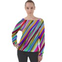 Multi-color Tangled Ribbons Background Wallpaper Off Shoulder Long Sleeve Velour Top View1