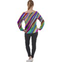 Multi-color Tangled Ribbons Background Wallpaper Off Shoulder Long Sleeve Velour Top View2