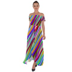 Multi-color Tangled Ribbons Background Wallpaper Off Shoulder Open Front Chiffon Dress by Amaryn4rt