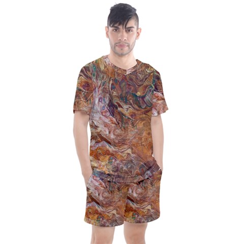 Brown Bronze Blend Men s Mesh T-shirt And Shorts Set by kaleidomarblingart