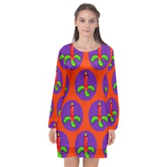 Christmas Candles Seamless Pattern Long Sleeve Chiffon Shift Dress  by Amaryn4rt