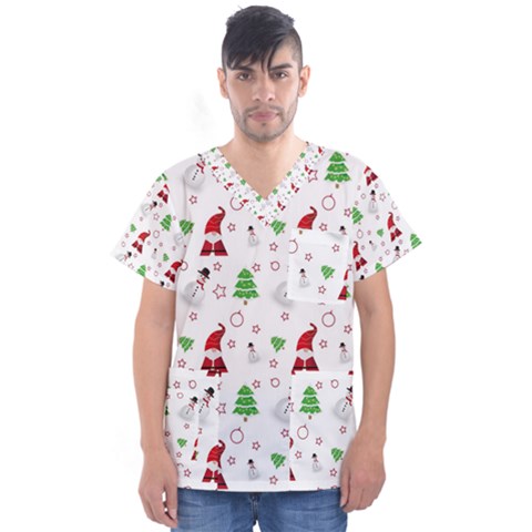 Santa Claus Snowman Christmas Xmas Men s V-neck Scrub Top by Amaryn4rt