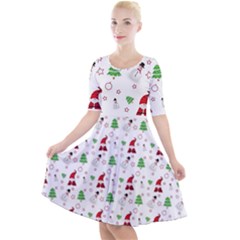 Santa Claus Snowman Christmas Xmas Quarter Sleeve A-line Dress by Amaryn4rt