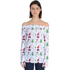 Santa Claus Snowman Christmas Xmas Off Shoulder Long Sleeve Top by Amaryn4rt