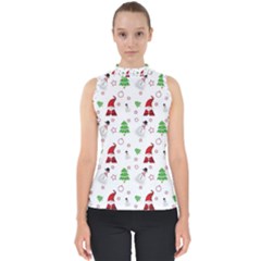 Santa Claus Snowman Christmas Xmas Mock Neck Shell Top by Amaryn4rt