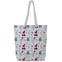 Santa Claus Snowman Christmas Xmas Full Print Rope Handle Tote (small) by Amaryn4rt