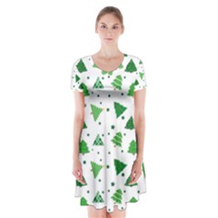 Christmas Trees Pattern Design Pattern Short Sleeve V-neck Flare Dress by Amaryn4rt