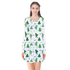 Christmas Trees Pattern Design Pattern Long Sleeve V-neck Flare Dress by Amaryn4rt