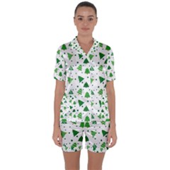 Christmas Trees Pattern Design Pattern Satin Short Sleeve Pajamas Set