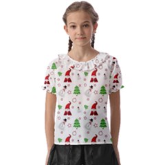 Santa Claus Snowman Christmas Xmas Kids  Frill Chiffon Blouse by Amaryn4rt