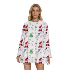 Santa Claus Snowman Christmas Xmas Round Neck Long Sleeve Bohemian Style Chiffon Mini Dress by Amaryn4rt