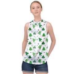 Christmas Trees Pattern Design Pattern High Neck Satin Top by Amaryn4rt