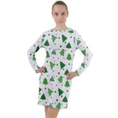 Christmas Trees Pattern Design Pattern Long Sleeve Hoodie Dress by Amaryn4rt