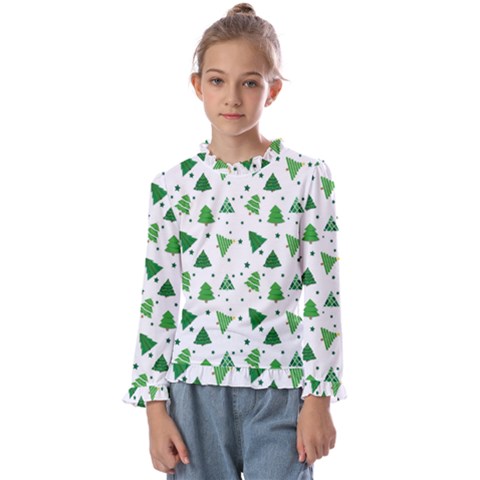 Christmas Trees Pattern Design Pattern Kids  Frill Detail T-shirt by Amaryn4rt