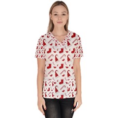 Christmas Template Advent Cap Women s V-neck Scrub Top by Amaryn4rt