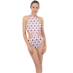 Christmas Template Advent Cap Halter Side Cut Swimsuit by Amaryn4rt