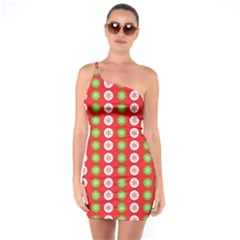 Festive Pattern Christmas Holiday One Shoulder Ring Trim Bodycon Dress by Amaryn4rt