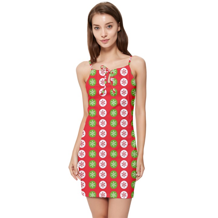 Festive Pattern Christmas Holiday Summer Tie Front Dress