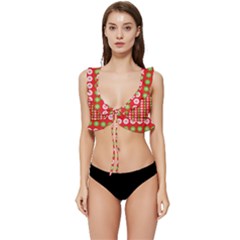 Festive Pattern Christmas Holiday Low Cut Ruffle Edge Bikini Top by Amaryn4rt