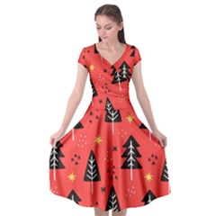 Christmas Christmas Tree Pattern Cap Sleeve Wrap Front Dress by Amaryn4rt