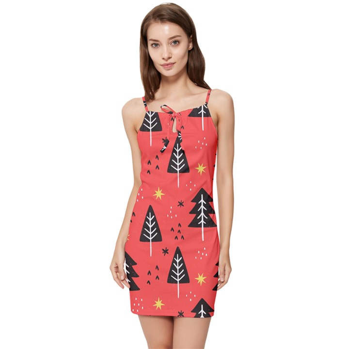 Christmas Christmas Tree Pattern Summer Tie Front Dress