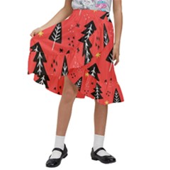 Christmas Christmas Tree Pattern Kids  Ruffle Flared Wrap Midi Skirt by Amaryn4rt