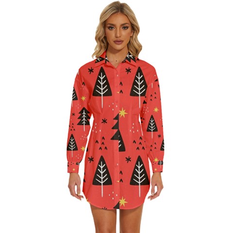 Christmas Christmas Tree Pattern Womens Long Sleeve Shirt Dress by Amaryn4rt