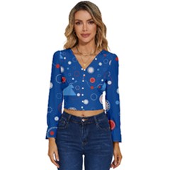 Christmas Pattern Tree Design Long Sleeve V-neck Top by Amaryn4rt