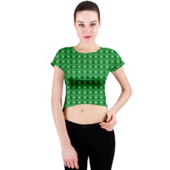 Green Christmas Tree Pattern Background Crew Neck Crop Top by Amaryn4rt