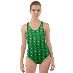 Green Christmas Tree Pattern Background Cut-out Back One Piece Swimsuit by Amaryn4rt