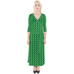 Green Christmas Tree Pattern Background Quarter Sleeve Wrap Maxi Dress by Amaryn4rt