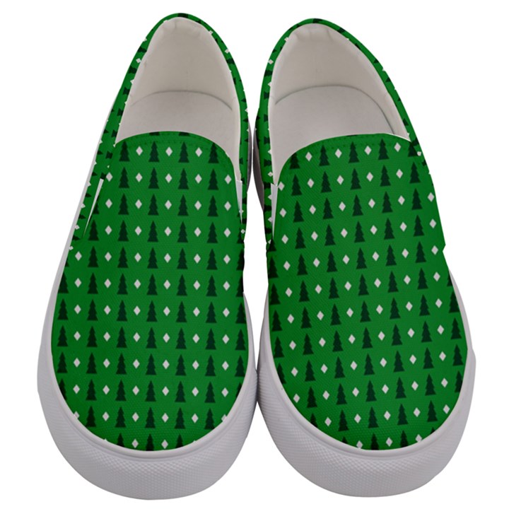 Green Christmas Tree Pattern Background Men s Canvas Slip Ons