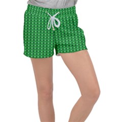 Green Christmas Tree Pattern Background Women s Velour Lounge Shorts by Amaryn4rt