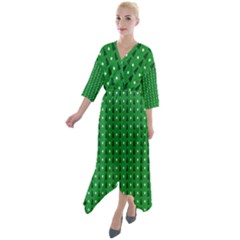 Green Christmas Tree Pattern Background Quarter Sleeve Wrap Front Maxi Dress by Amaryn4rt