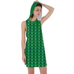 Green Christmas Tree Pattern Background Racer Back Hoodie Dress by Amaryn4rt