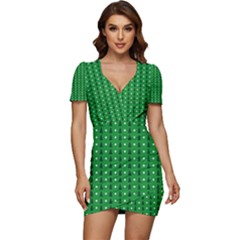 Green Christmas Tree Pattern Background Low Cut Cap Sleeve Mini Dress by Amaryn4rt