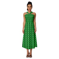 Green Christmas Tree Pattern Background Sleeveless Cross Front Cocktail Midi Chiffon Dress by Amaryn4rt