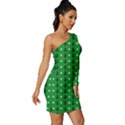 Green Christmas Tree Pattern Background Long Sleeve One Shoulder Mini Dress View3