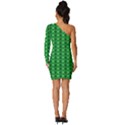 Green Christmas Tree Pattern Background Long Sleeve One Shoulder Mini Dress View4