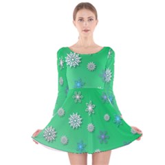 Snowflakes-winter-christmas-overlay Long Sleeve Velvet Skater Dress by Amaryn4rt