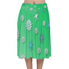 Snowflakes-winter-christmas-overlay Velvet Flared Midi Skirt by Amaryn4rt