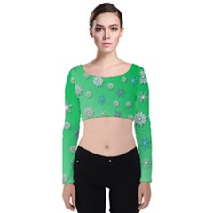 Snowflakes-winter-christmas-overlay Velvet Long Sleeve Crop Top by Amaryn4rt