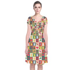 Pattern-christmas-patterns Short Sleeve Front Wrap Dress by Amaryn4rt