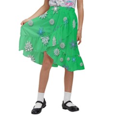 Snowflakes-winter-christmas-overlay Kids  Ruffle Flared Wrap Midi Skirt by Amaryn4rt